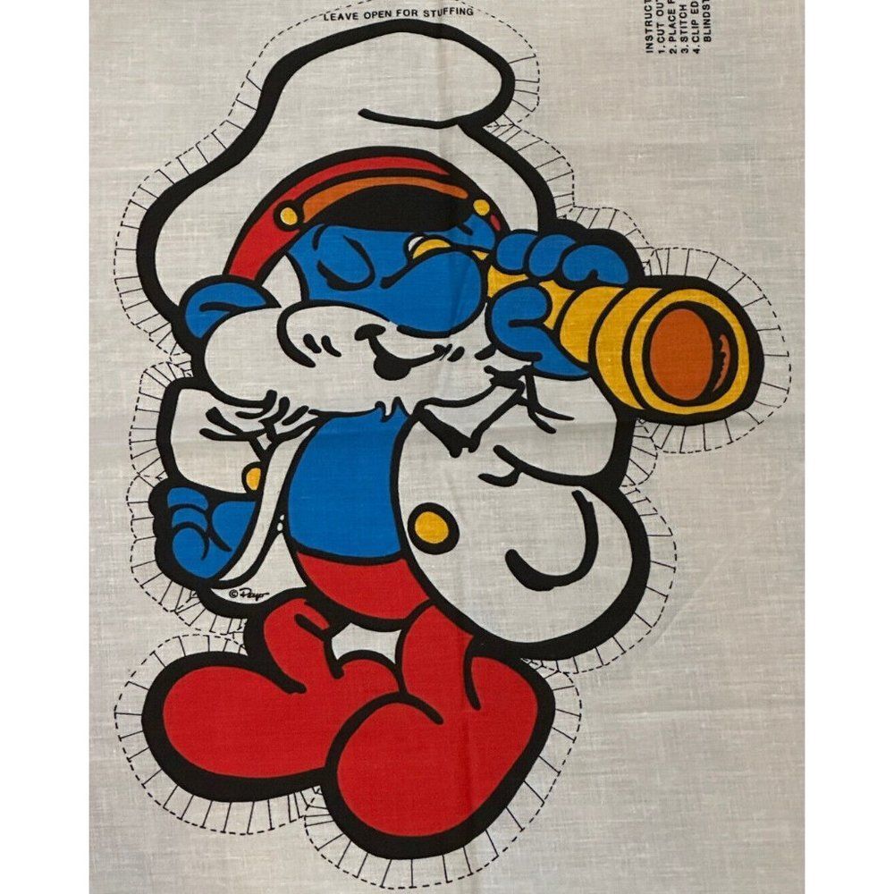 Vintage 80s Papa Smurf Cut &  Sew  Pillow Doll Panel 1982 Cartoons Craft